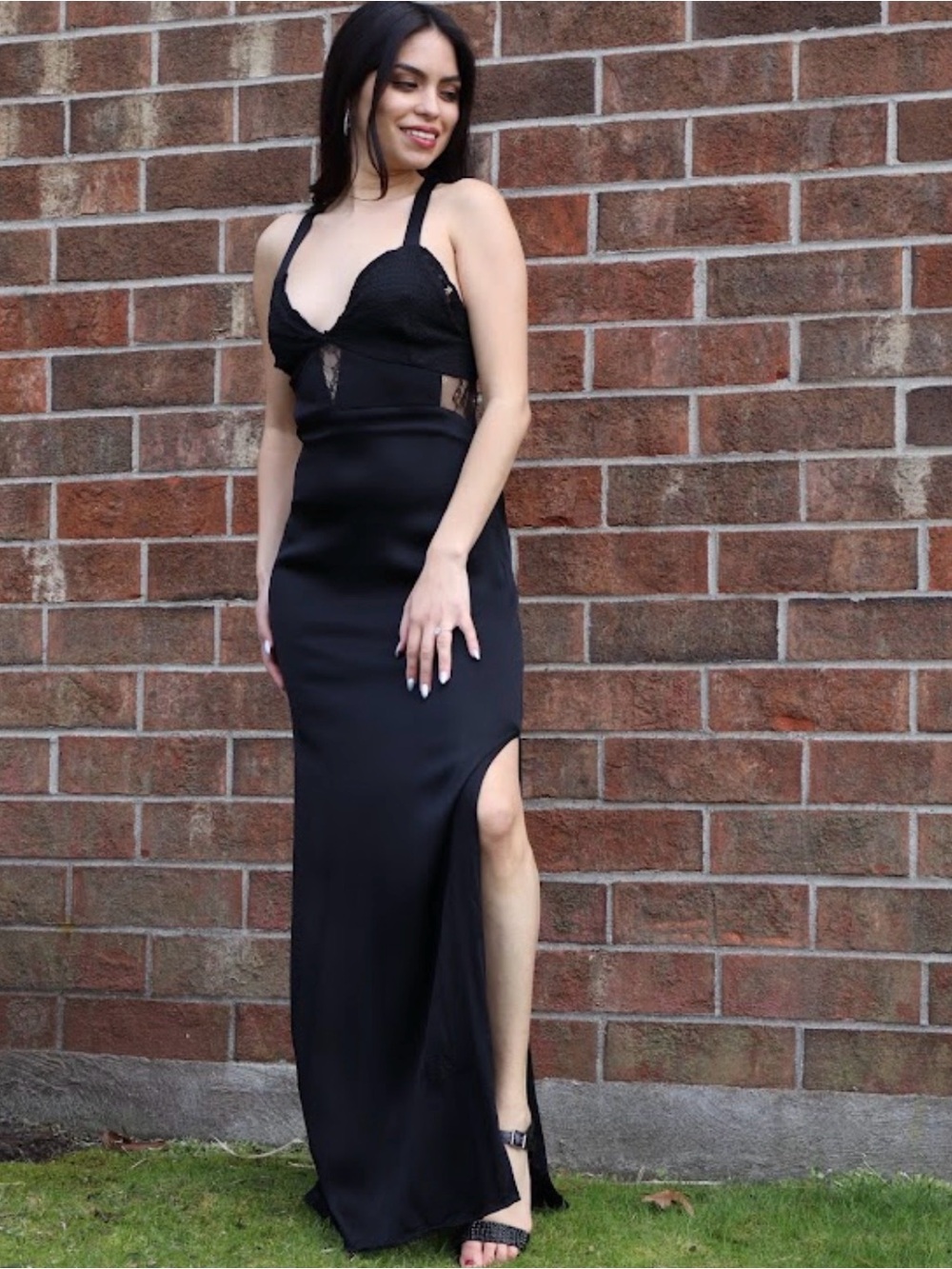 Zara Open Back Black Strappy Maxi Dress with Side Slit